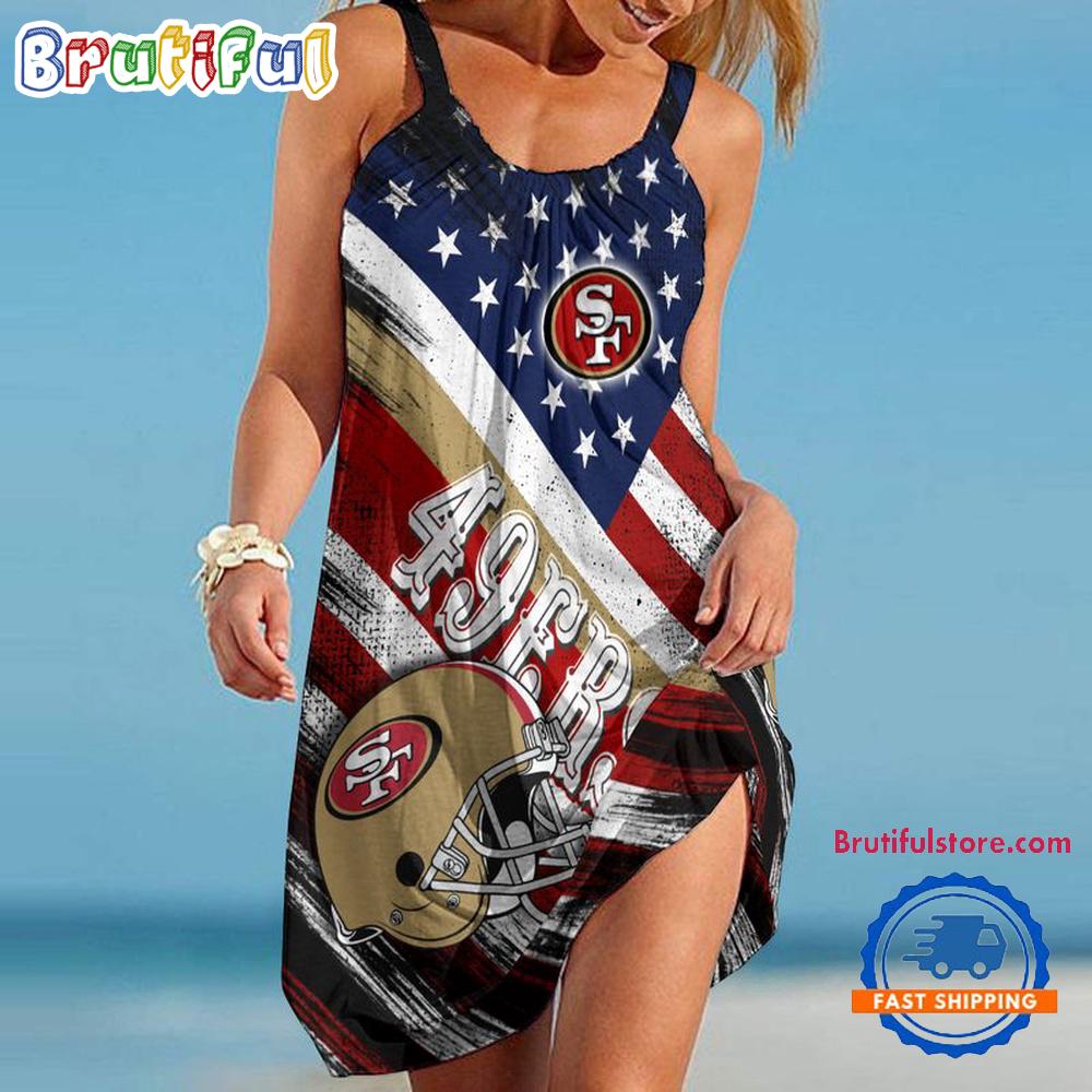 San Francisco 49ers USA Independence Day Women's Summer Beach Sling Dress