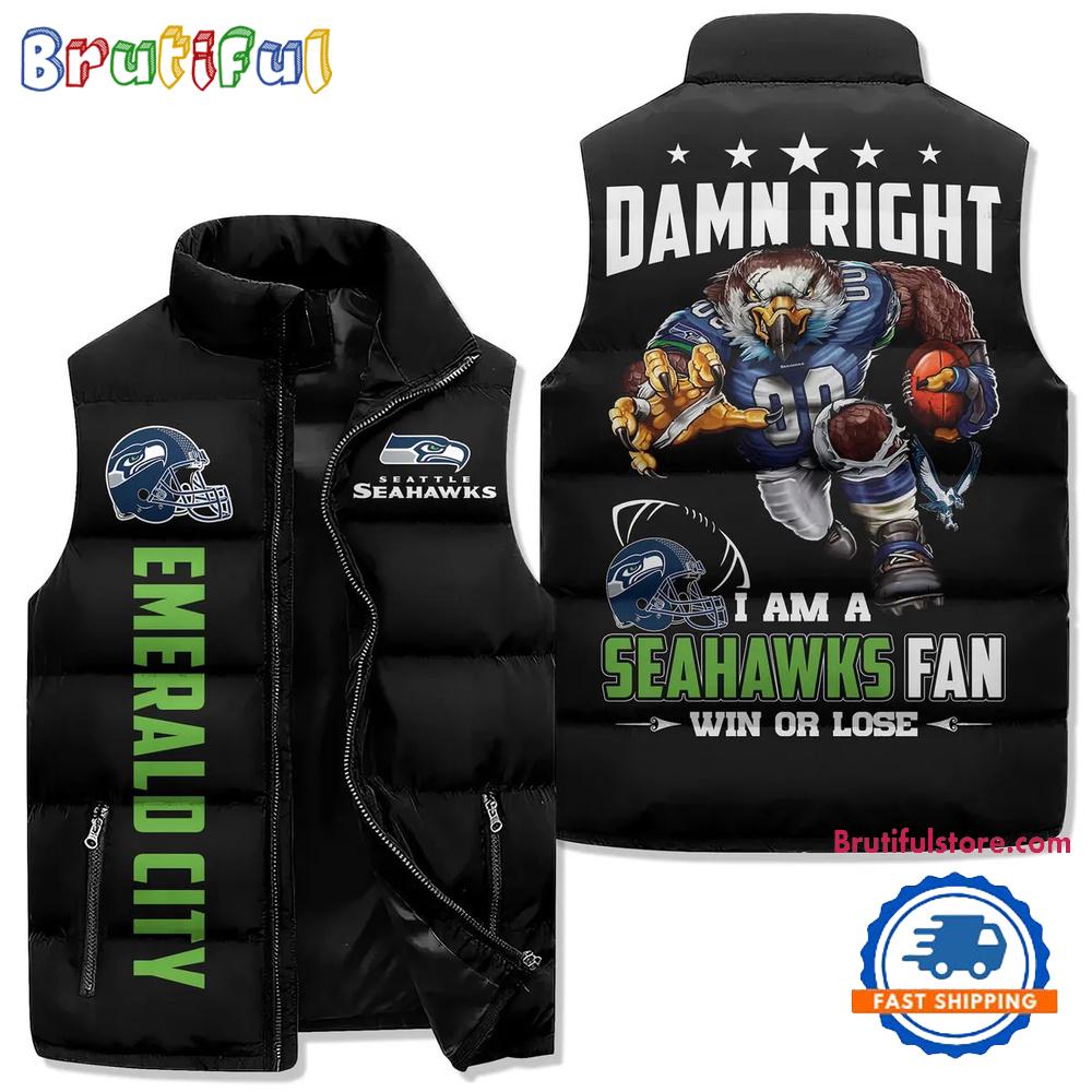 Seattle Seahawks Sporty Mascot Design Sleeveless Puffer Jacket