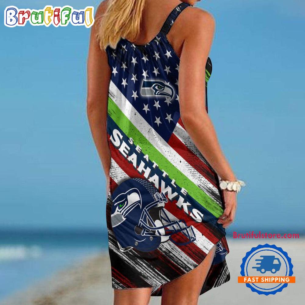 Seattle Seahawks USA Independence Day Women's Summer Beach Sling Dress