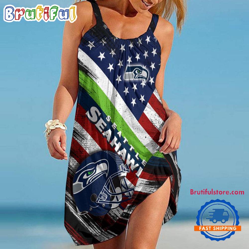 Seattle Seahawks USA Independence Day Women's Summer Beach Sling Dress