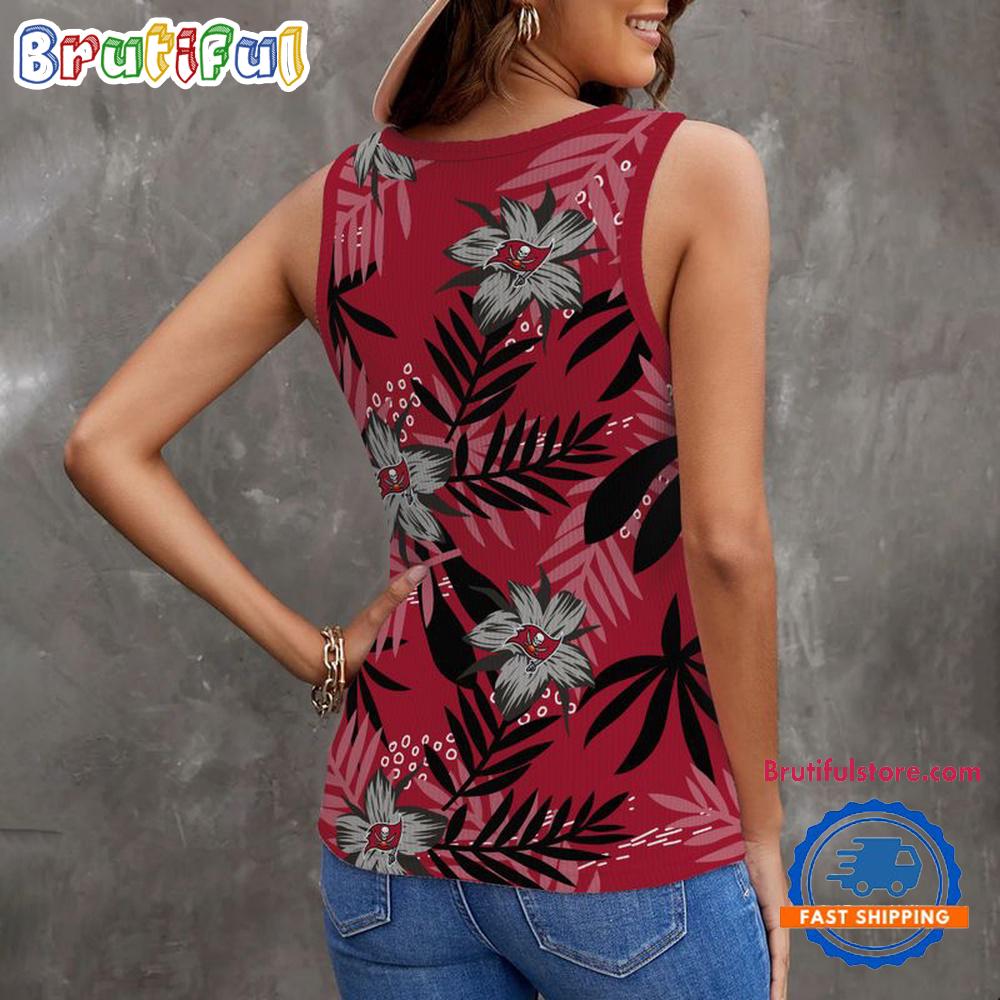 Tampa Bay Buccaneers Hibiscus Pattern Women's V-Neck Ribbed Tank Top