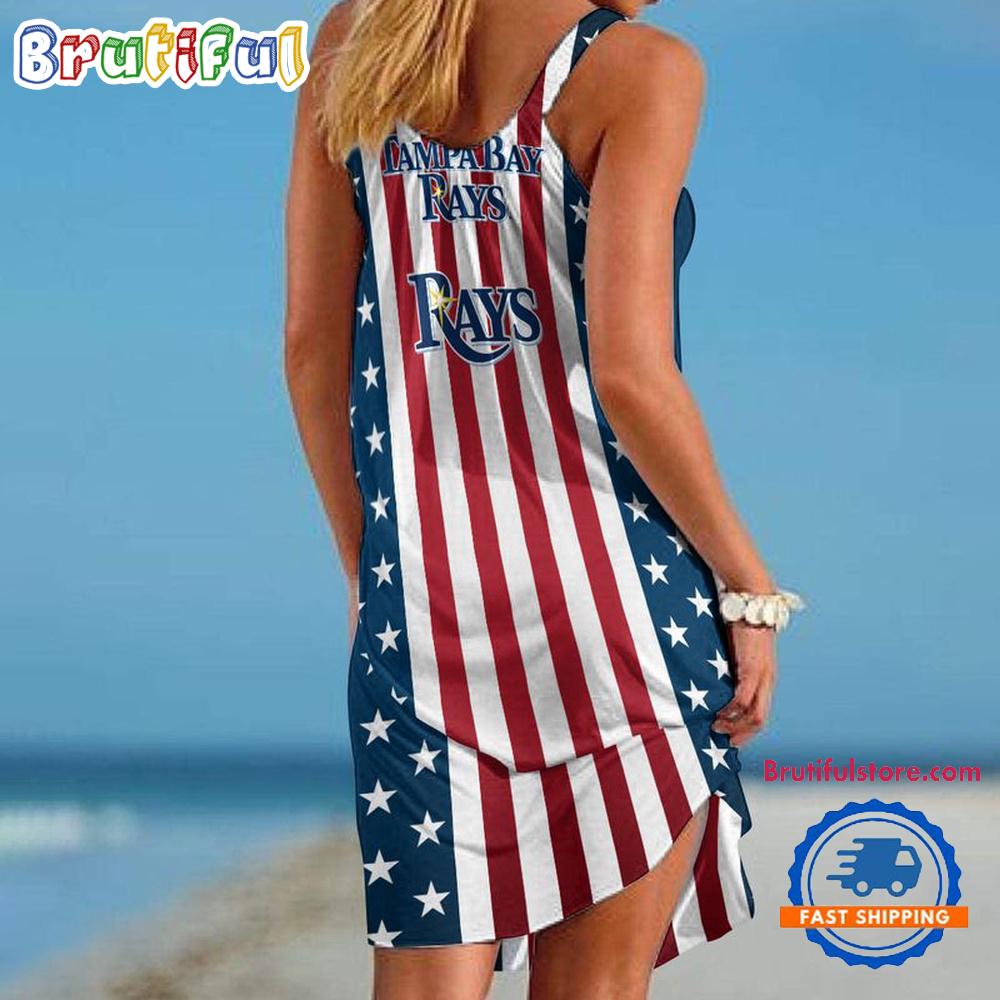 Tampa Bay Rays In My Veins USA In My Heart Independence Day Women's Summer Beach Sling Dress