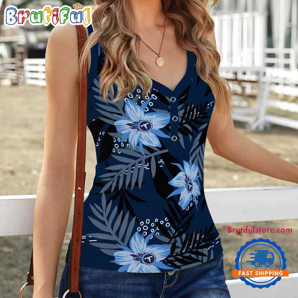Tennessee Titans Hibiscus Pattern Women's V-Neck Ribbed Tank Top