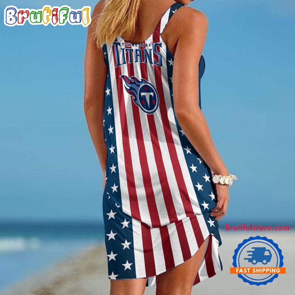 Tennessee Titans In My Veins USA In My Heart Independence Day Women's Summer Beach Sling Dress
