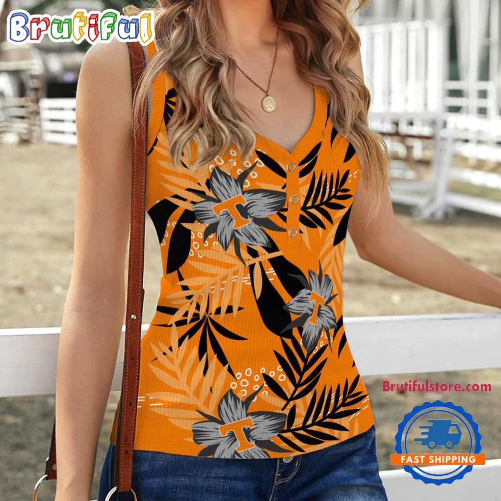 Tennessee Volunteers Hibiscus Pattern Women's V-Neck Ribbed Tank Top