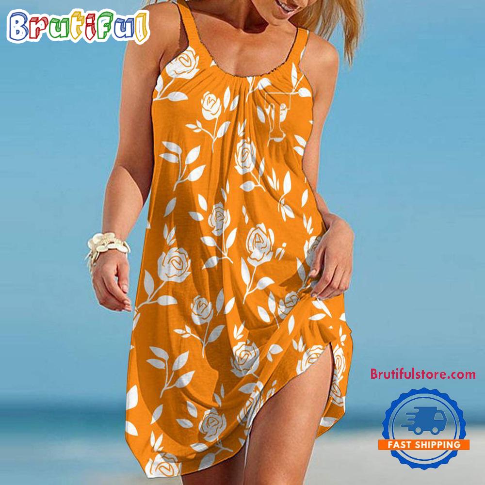Tennessee Volunteers Rose Pattern Women’s Summer Beach Sling Dress