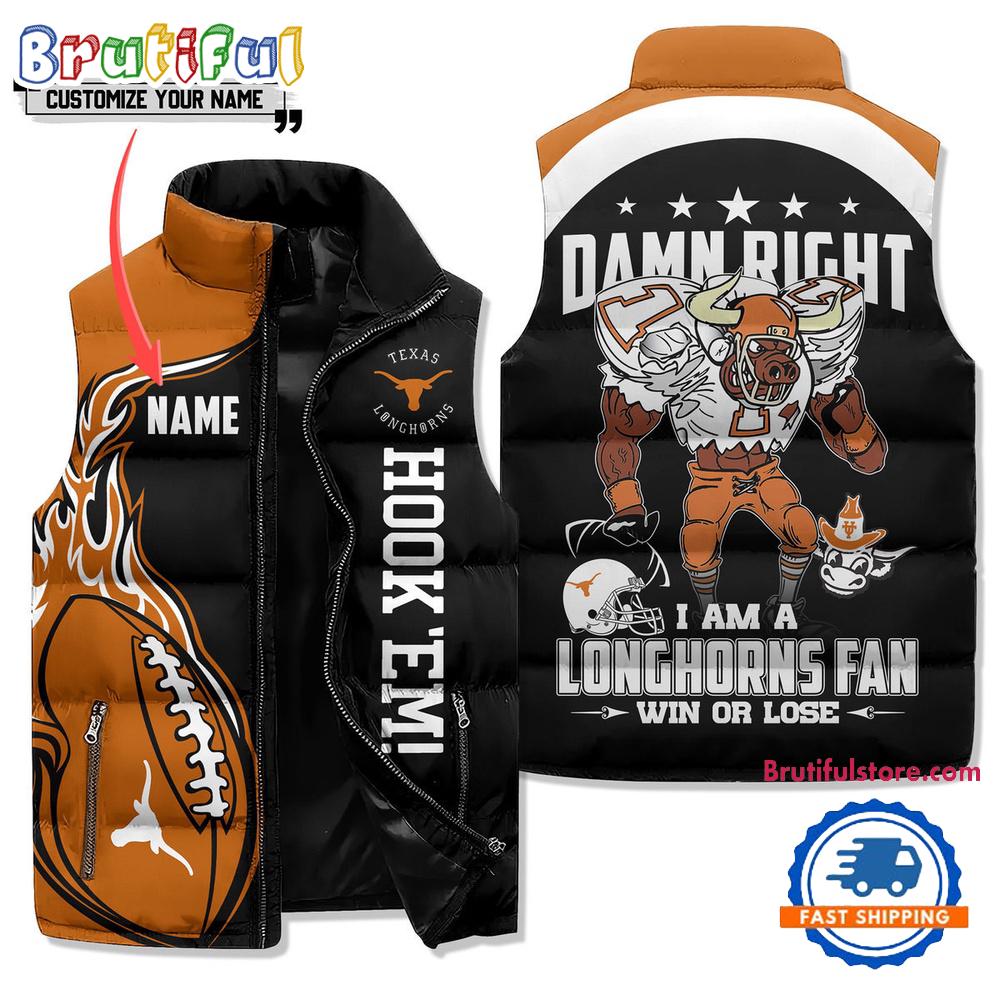 Texas Longhorns football Custom Sporty Mascot Design Sleeveless Puffer Jacket