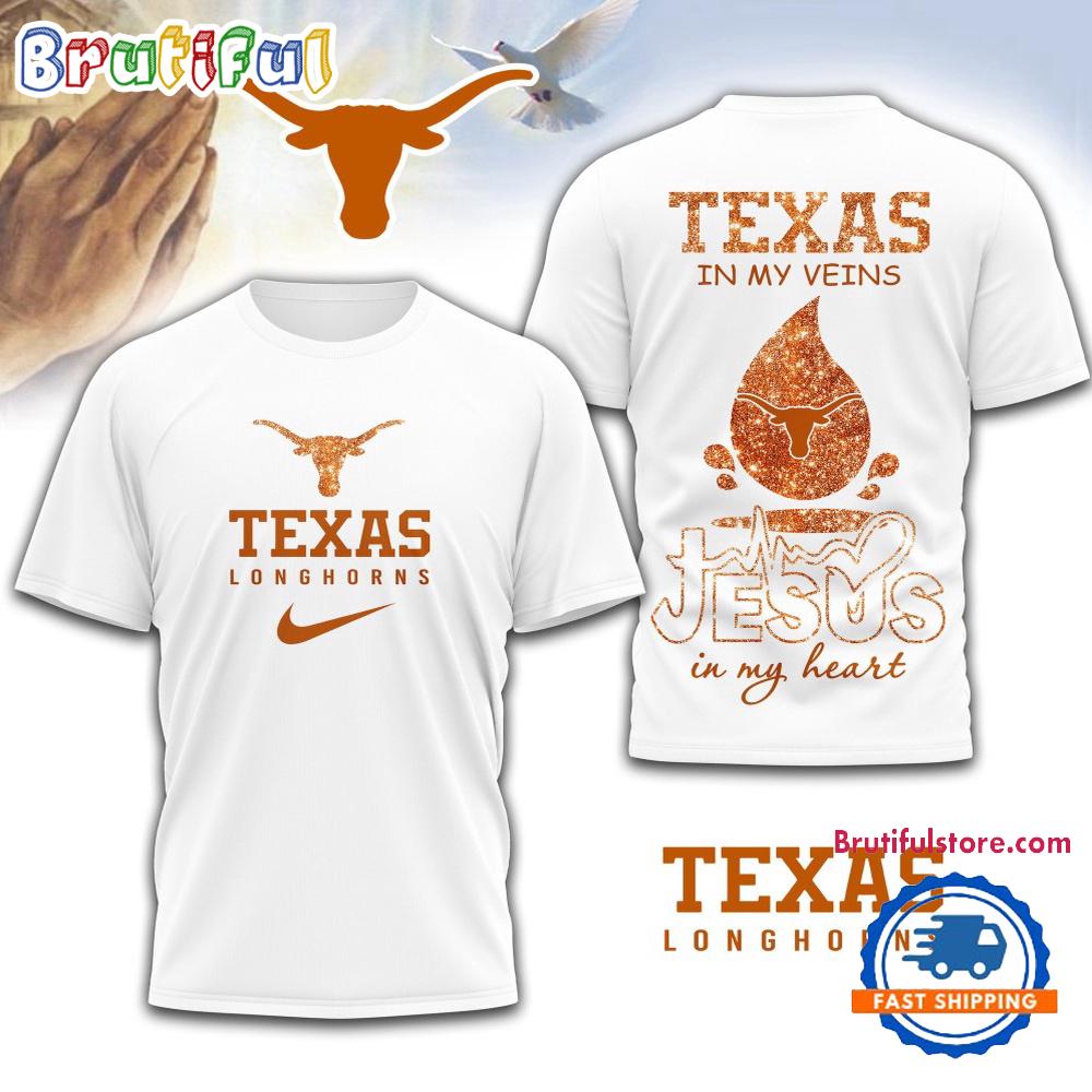 Texas Longhorns Jesus In My Heart Unissex 3D Shirt