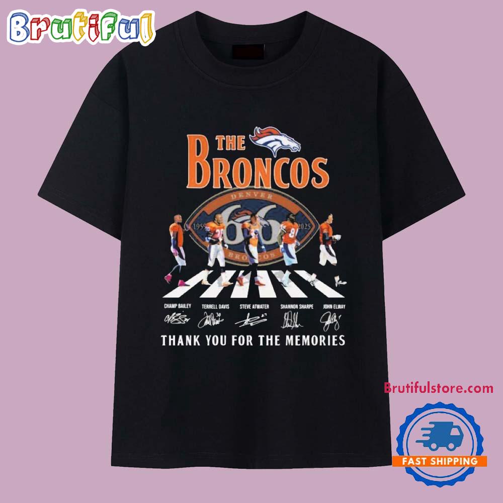 The Denver Broncos 66th Anniversary 1959-2025 Thank You For The Memories Road Abbey Signatures T Shirt
