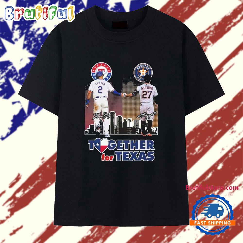 Together for Texas Rangers Astros Baseball Players 2025 Skyline Signatures T Shirt