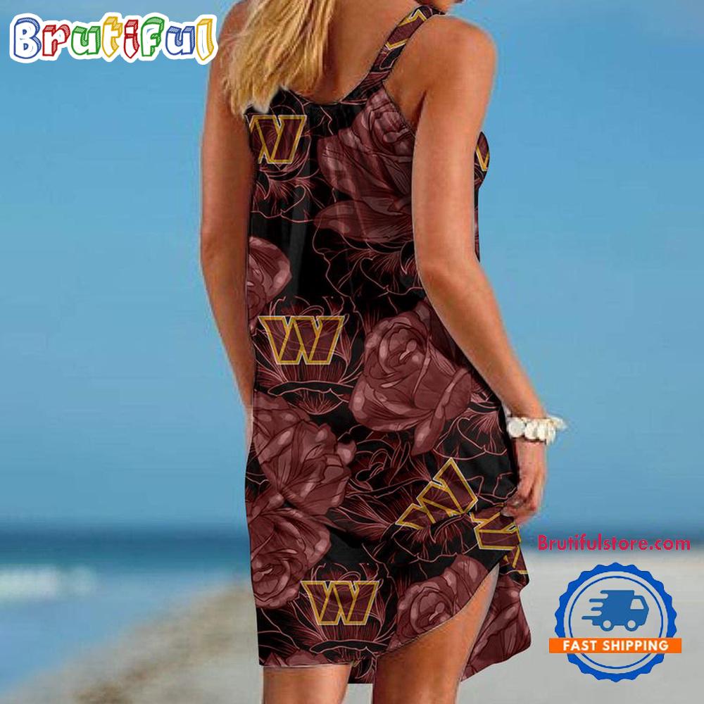 Washington Commanders Flower Pattern Women’s Summer Beach Sling Dress