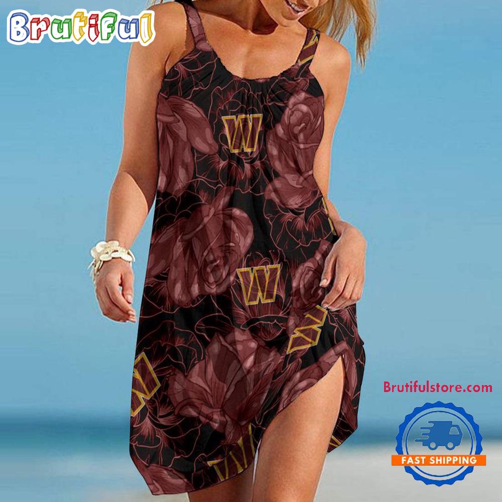 Washington Commanders Flower Pattern Women’s Summer Beach Sling Dress