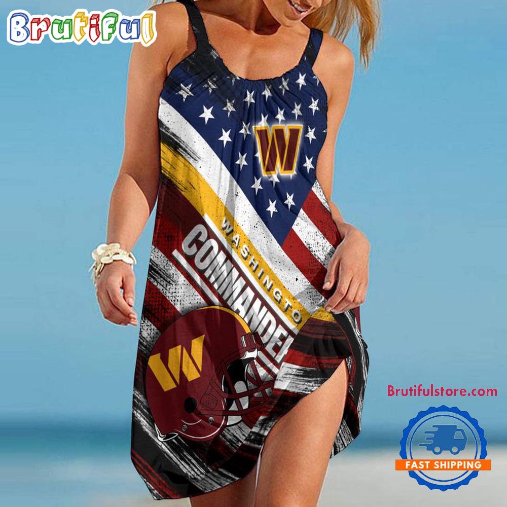 Washington Commanders USA Independence Day Women's Summer Beach Sling Dress