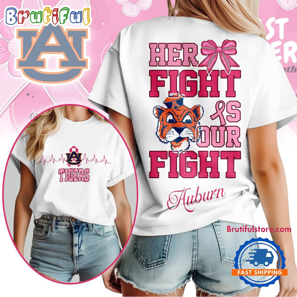 Auburn Tigers Her Fight Is Our Fight Vintage T Shirt (New size)