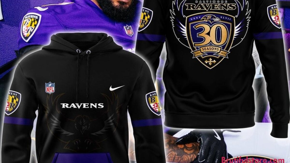 Baltimore Ravens 30 Season 1996 -2026 Black Hoodie