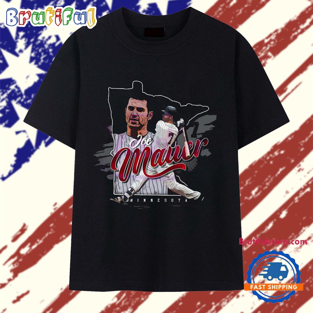 Joe Mauer Minnesota Twins State Silhouette Vintage Baseball T Shirt