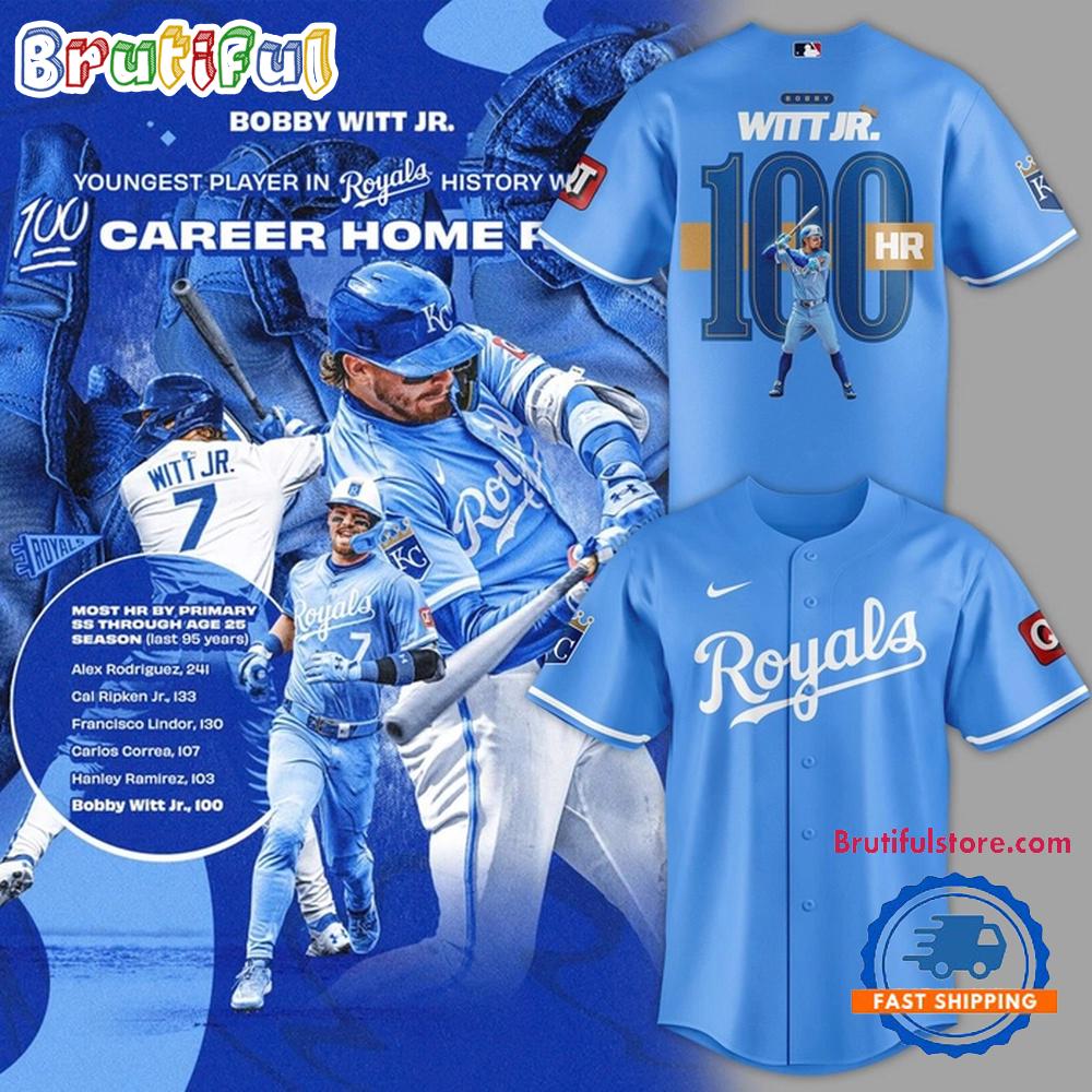 Kansas City Royals Bobby Witt Jr. Reach 100 Homers Baseball Jersey