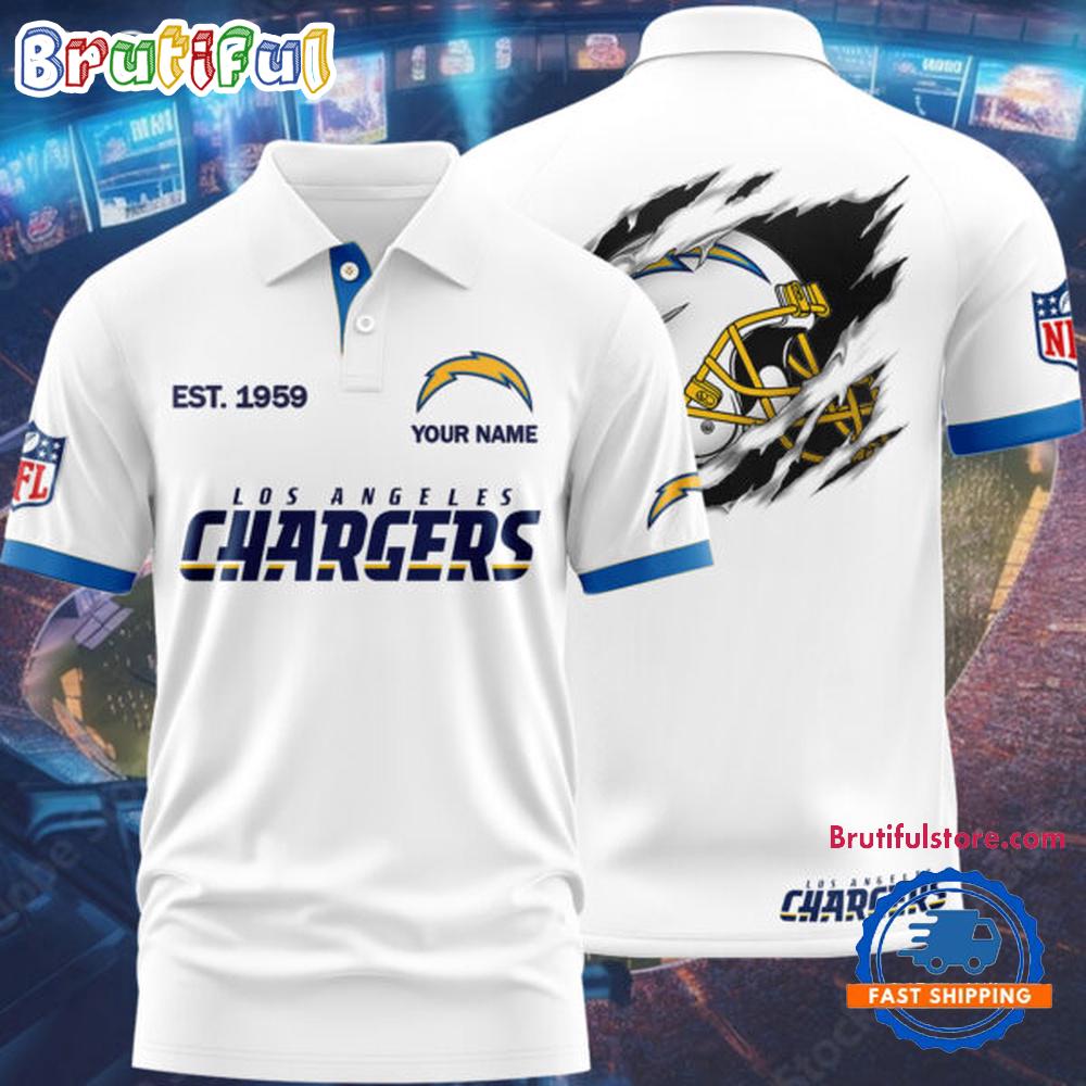 Los Angeles Chargers Est. 1959 Football Helmet White Polo Shirt