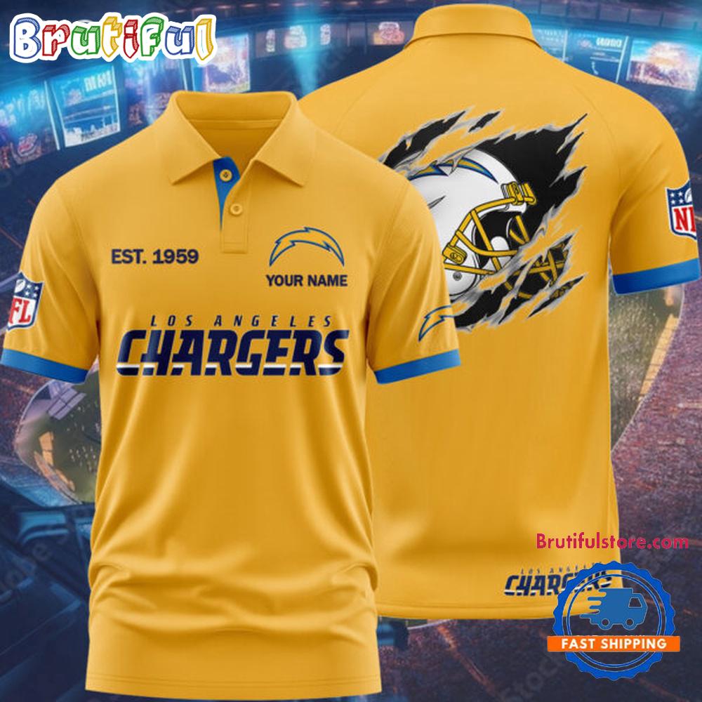 Los Angeles Chargers Est. 1959 Football Helmet Yellow Polo Shirt
