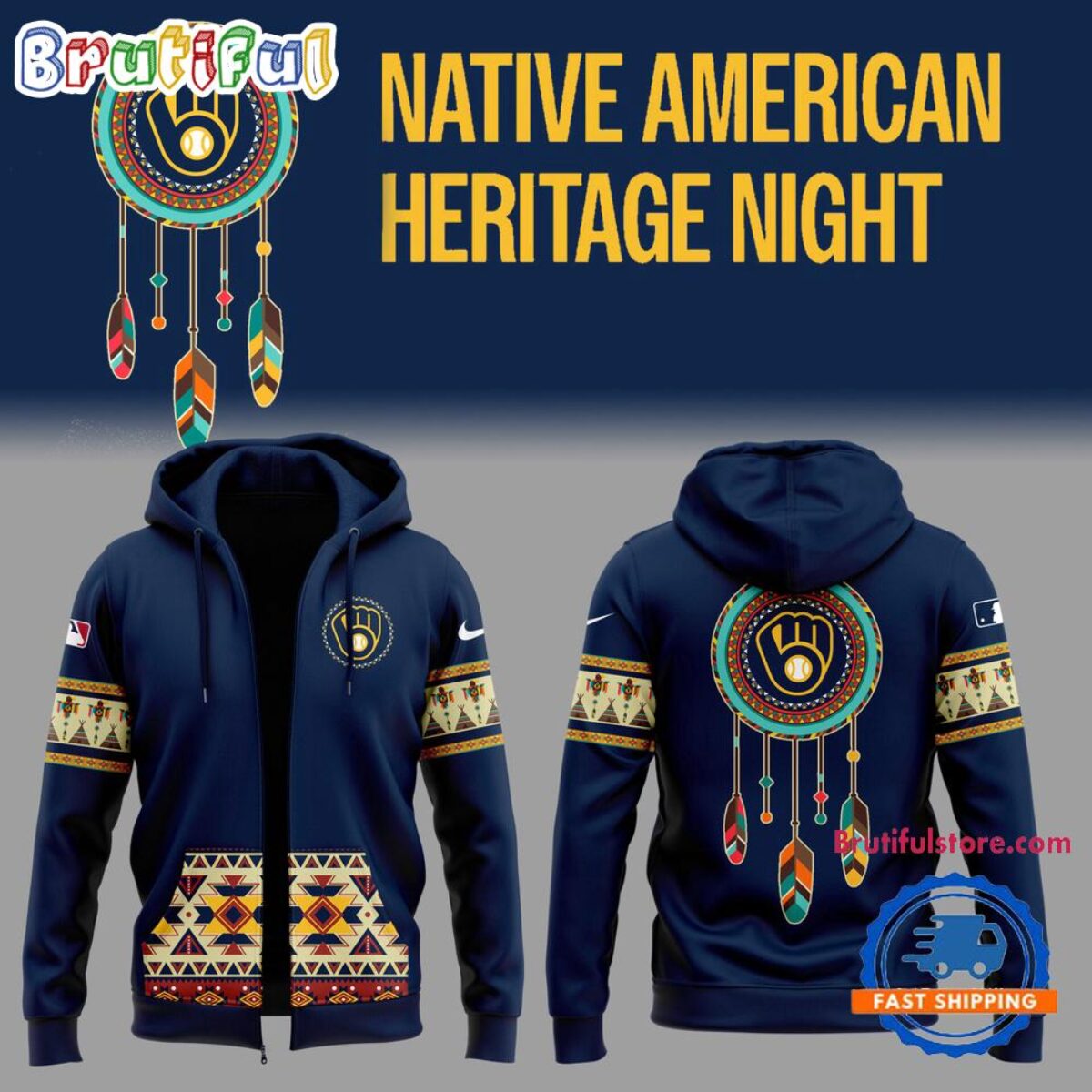 極美品⭐︎DeuxiemeClasse×AMERICANA HOODIEGOWN Milwaukee Brewers Native American Heritage Month 2025 Zipper Hoodie