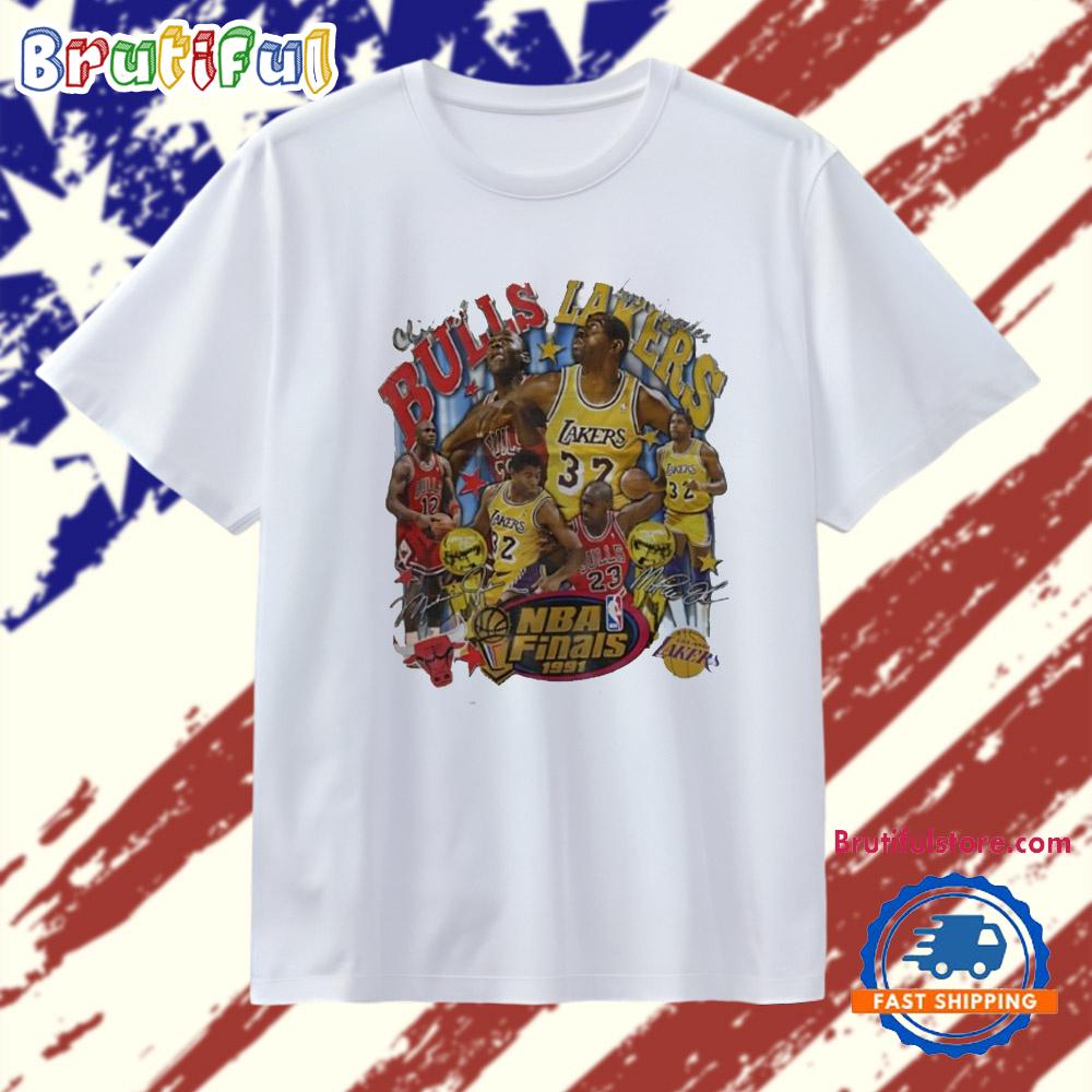 NBA Finals 1991 Michael Jordan Chicago Bulls And Magic Johnson Los Angeles Lakers Vintage T Shirt