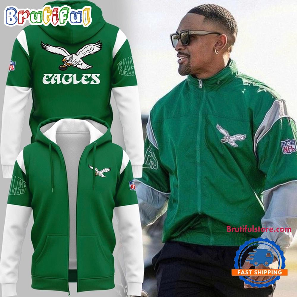 Philadelphia Eagles 2025 Kelly Green Zip Hoodie Shirt