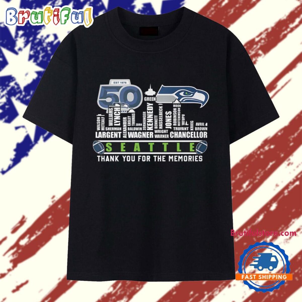 Xtreme Apparel Seattle Football Skyline T-Shirt - Navy, Size 5XL