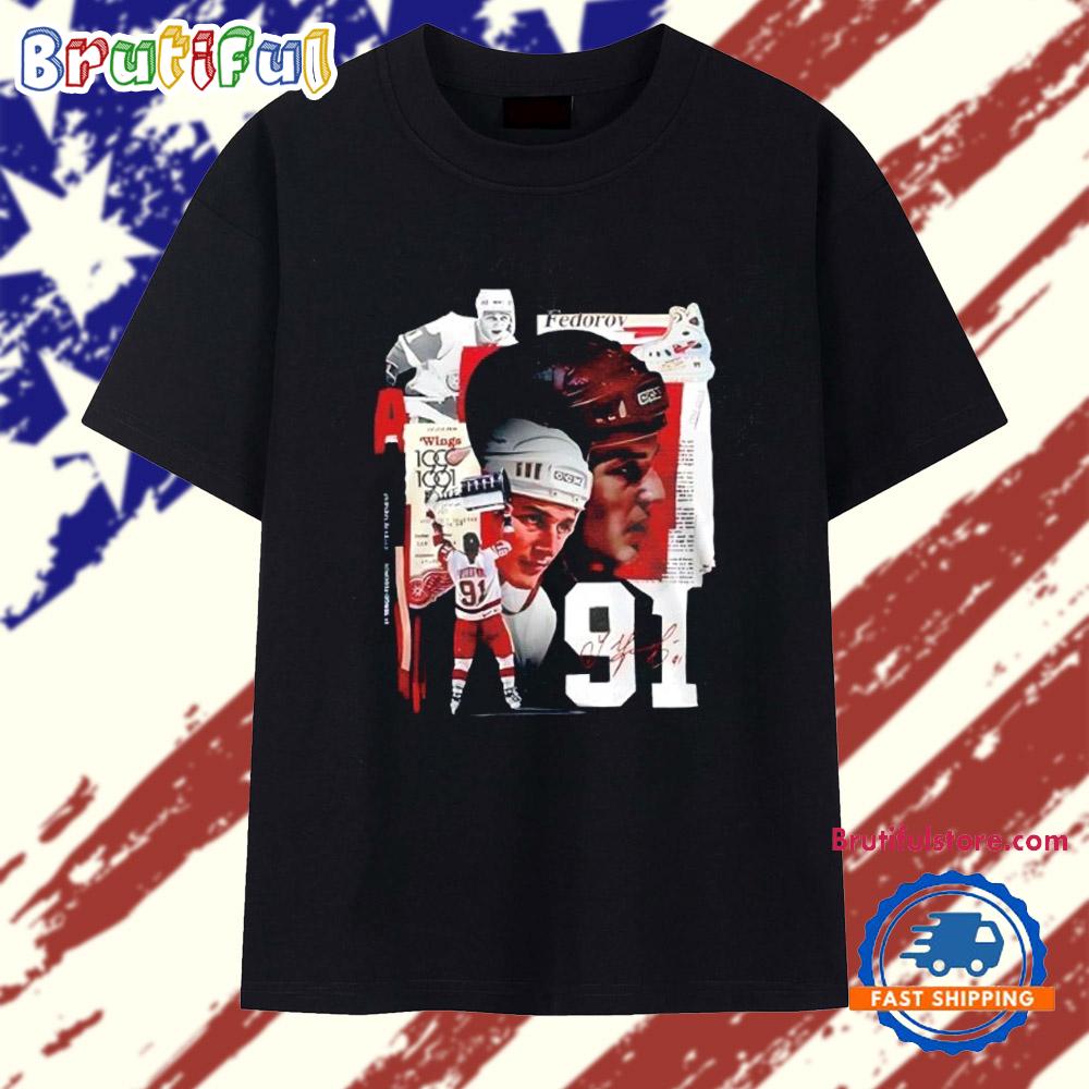 Sergei Fedorov Detroit Red Wings 91 News Signature T Shirt