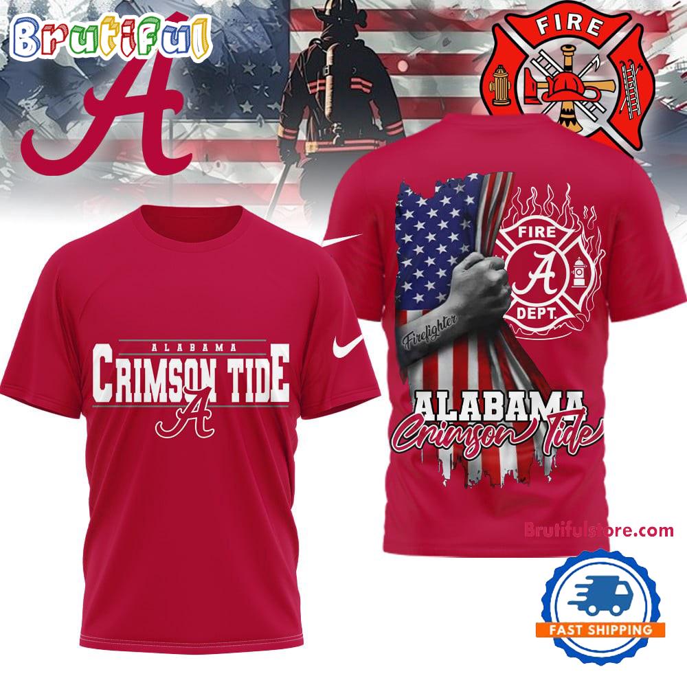 Alabama Crimson Tide 2025 NCAA Firefighter American Flag 3D Shirt
