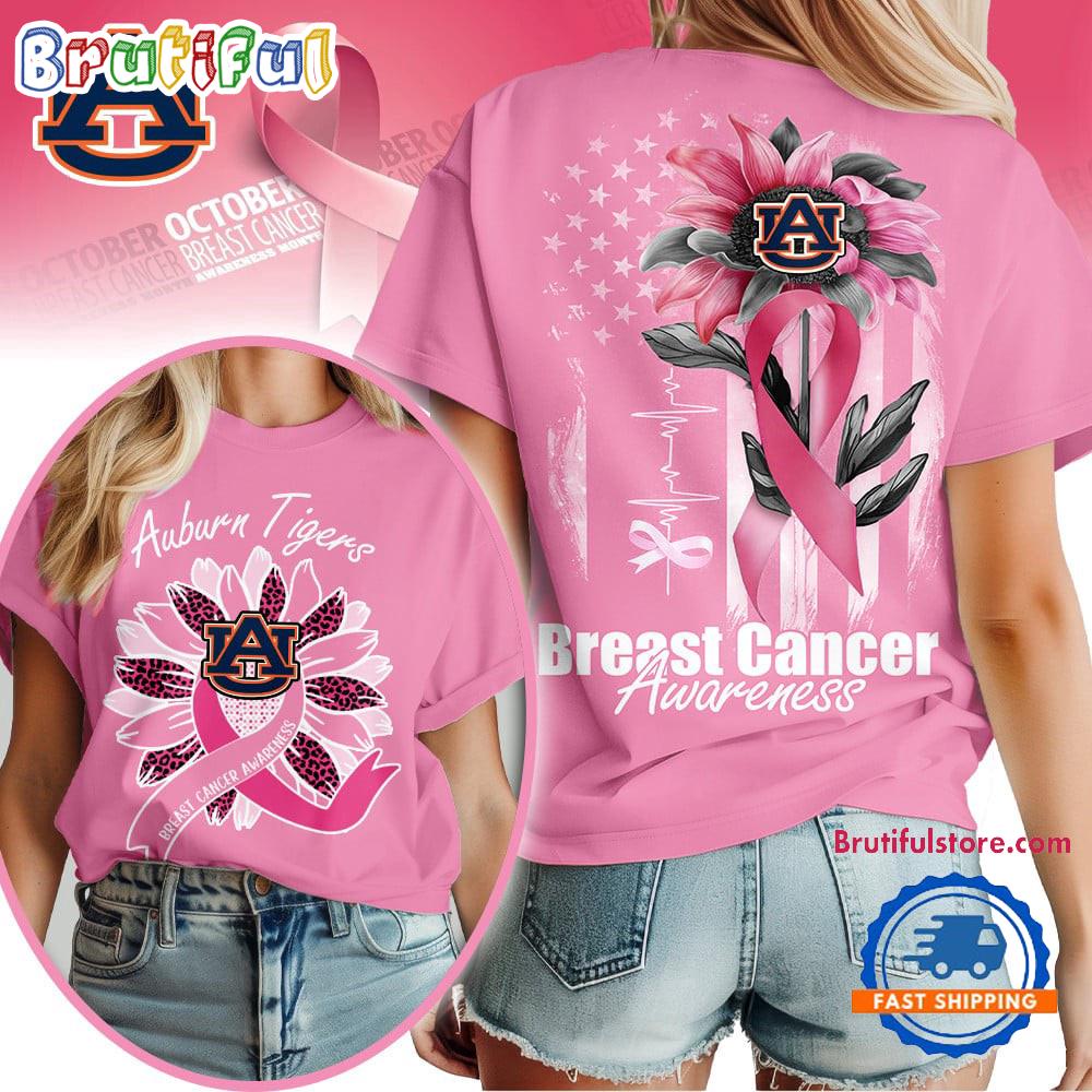 Auburn Tigers 2025 NCAA Breast Cancer Sunflowers Unisex 3D Shirt