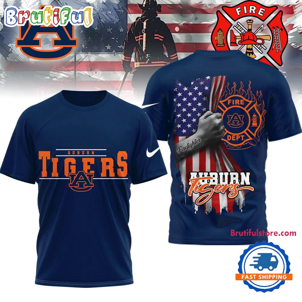 Auburn Tigers 2025 NCAA Firefighter American Flag 3D Shirt