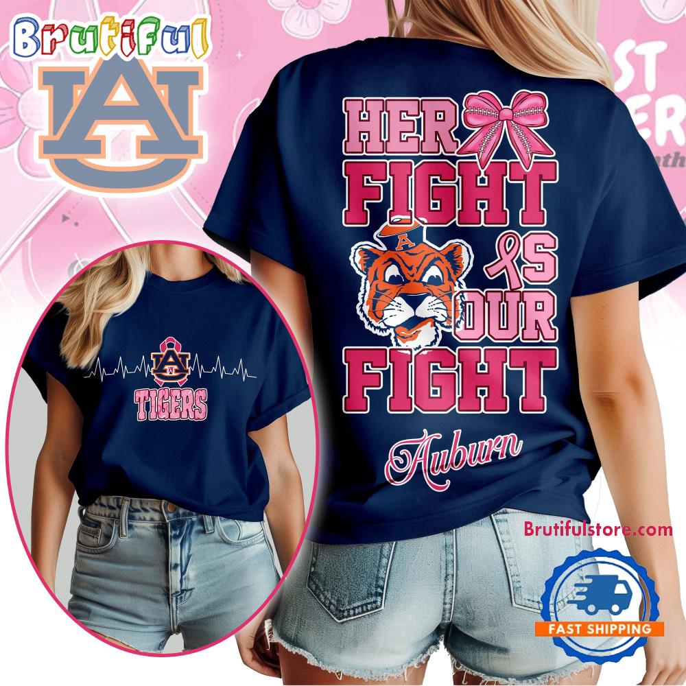 Auburn Tigers NCAA Her Fight Is Our Fight Breast Cancer Unisex 3D Shirt