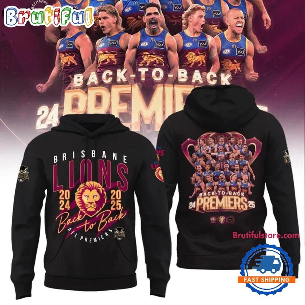 Brisbane Lions AFL 2025 Back-to-Back PREMIERS Team Graphic Hoodie Shirt