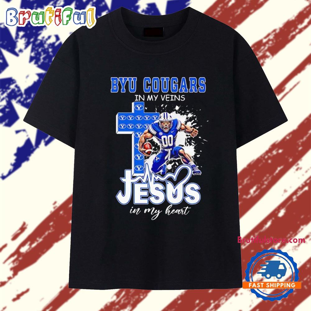 Byu Cougars in My Veins Jesus in My Heart Mascot T Shirt