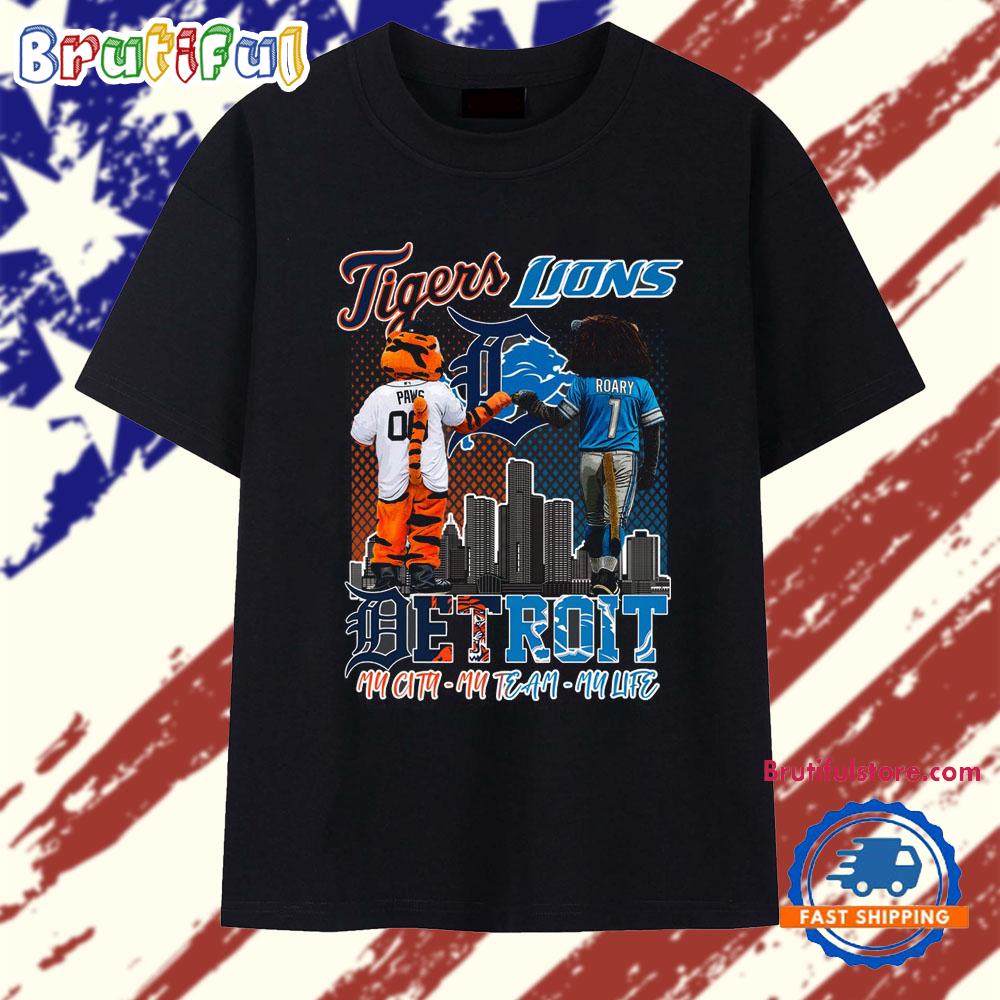 Detroit Tigers And Lions Mascot Sporty 2025 T Shirt