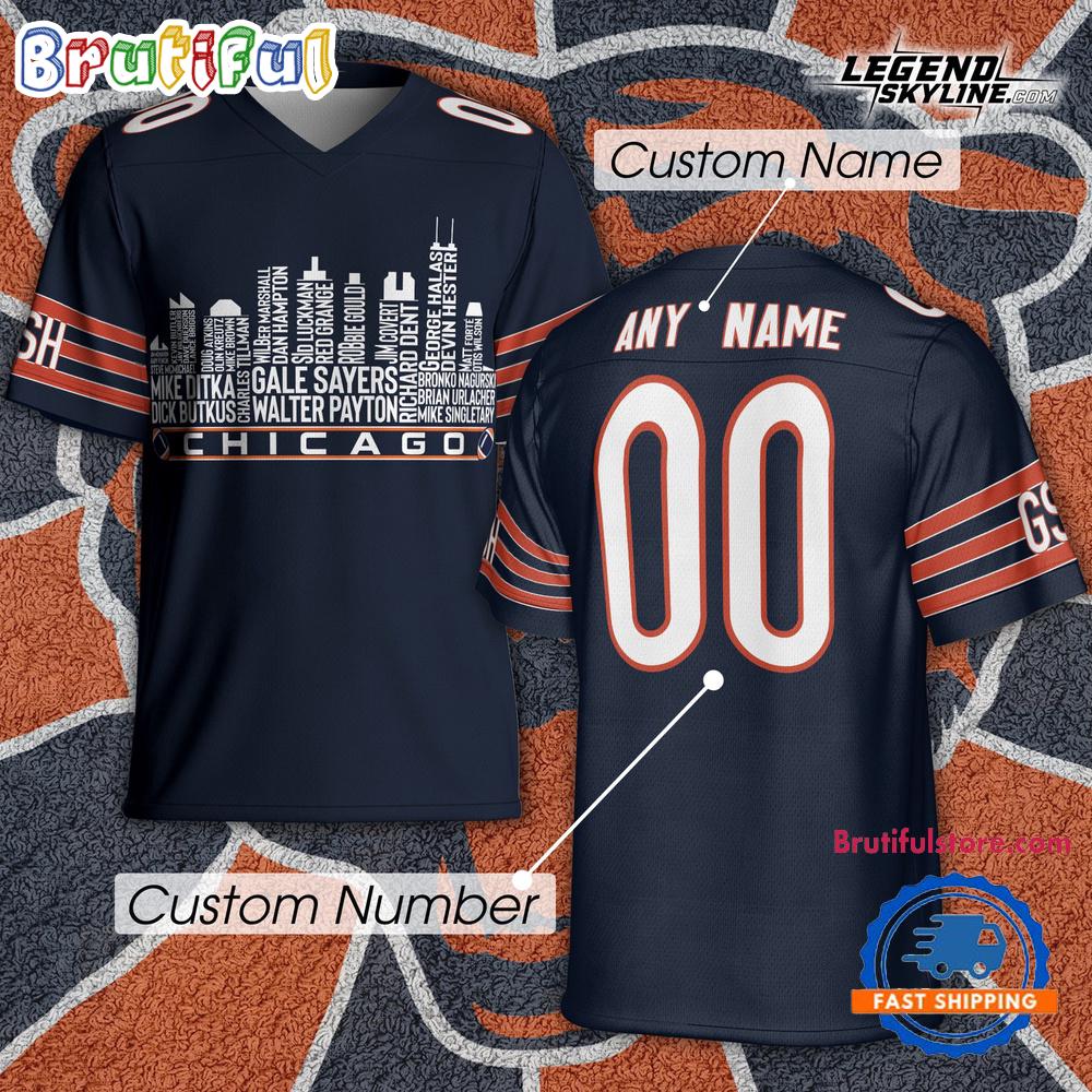 Featuring The City Skyline Built From Legendary Chicago Bears Football Jersey