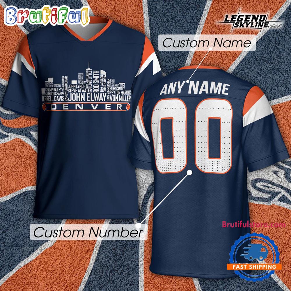 Featuring The City Skyline Built From Legendary Denver Broncos Football Jersey