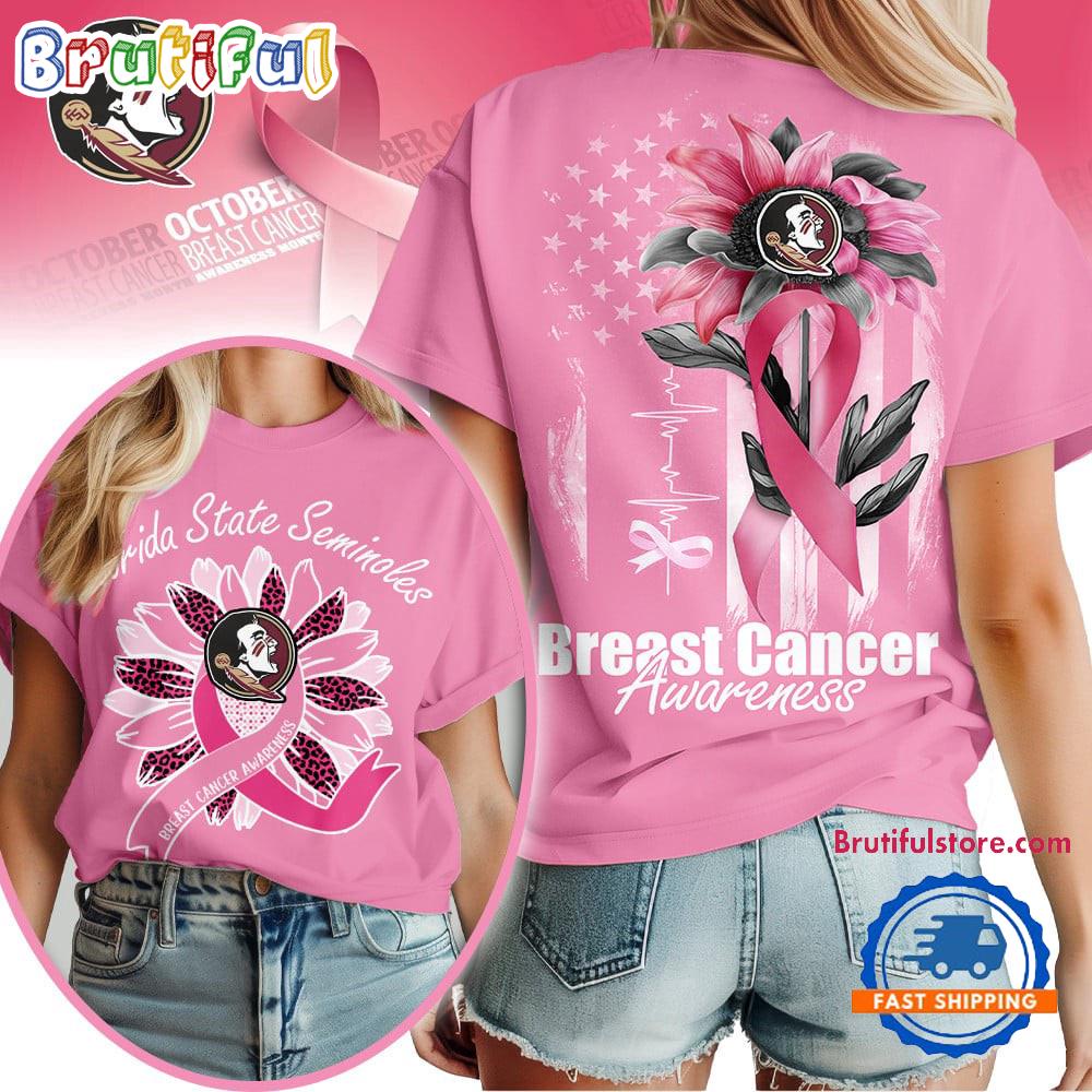 Florida State Seminoles 2025 NCAA Breast Cancer Sunflowers Unisex 3D Shirt