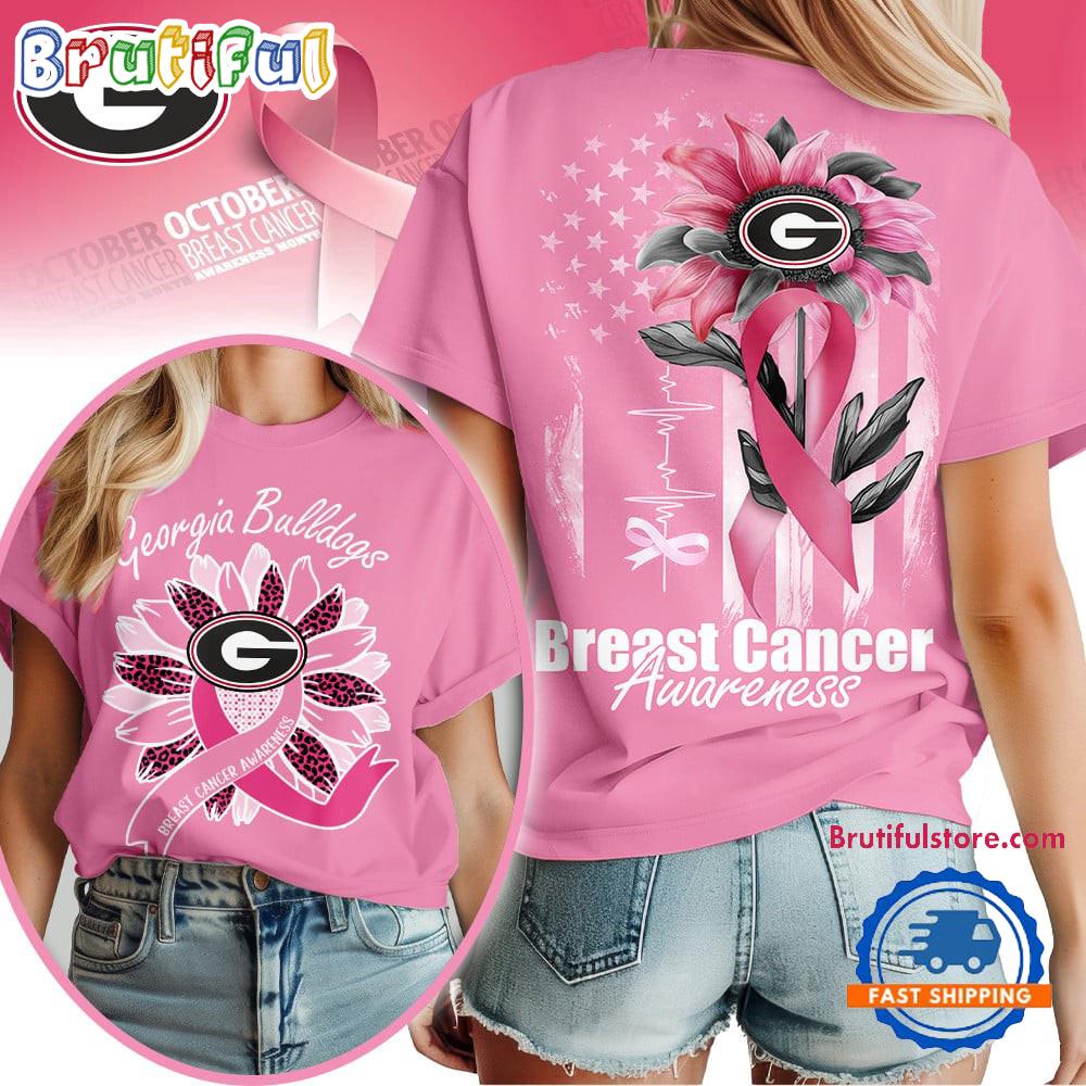 Georgia Bulldogs 2025 NCAA Breast Cancer Sunflowers Unisex 3D Shirt