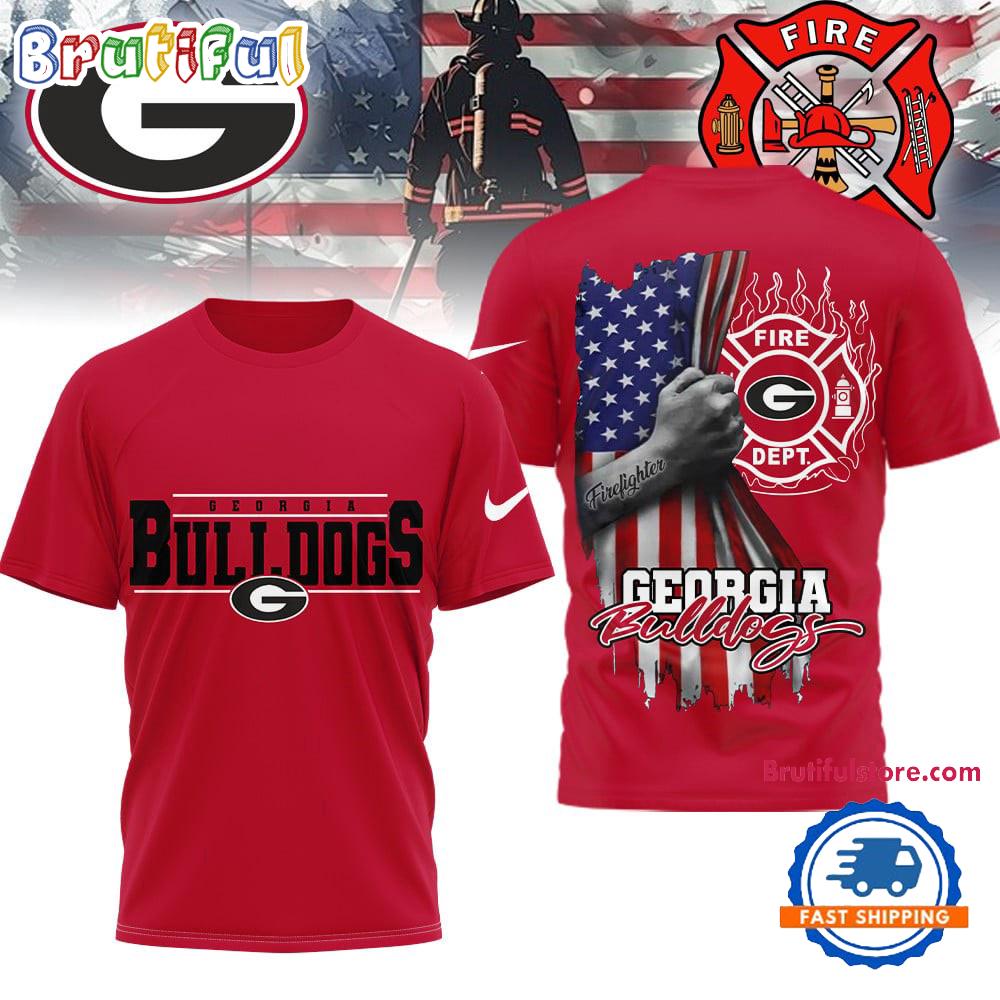 Georgia Bulldogs 2025 NCAA Firefighter American Flag 3D Shirt