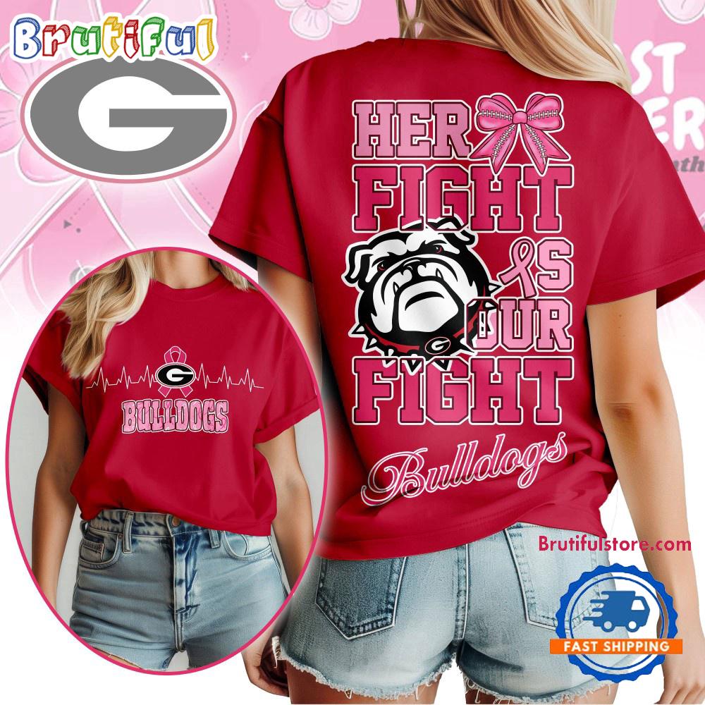 Georgia Bulldogs NCAA Her Fight Is Our Fight Breast Cancer Unisex 3D Shirt