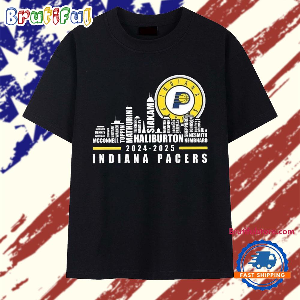 Indiana Pacers 2025 City Skyline Players Name T Shirt