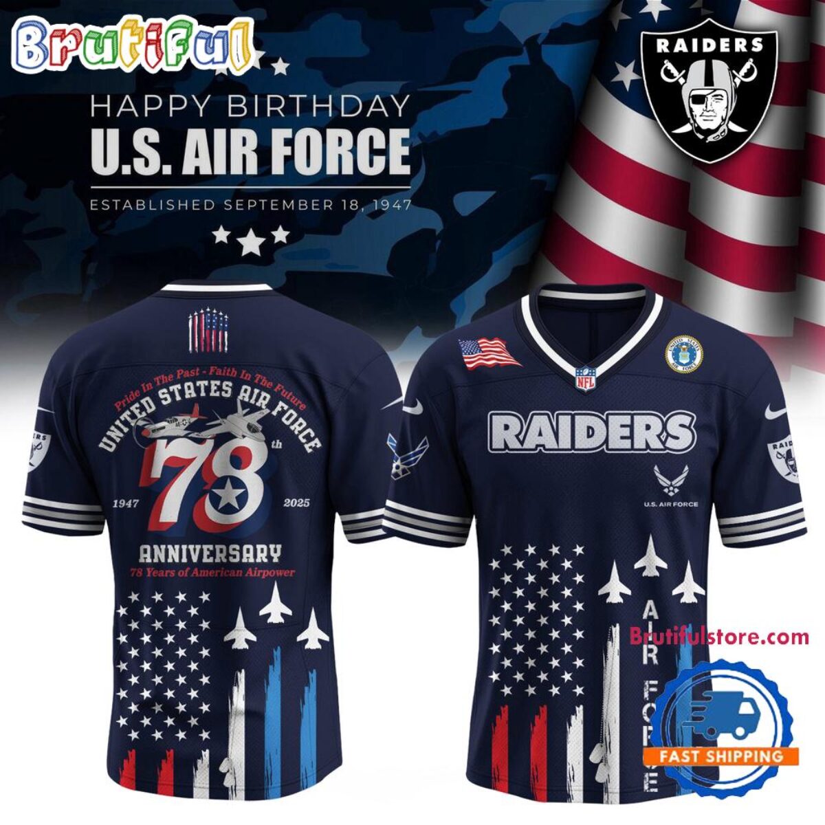 Las Vegas Raiders 2025 NFL US Air Force Birthday Football Jersey