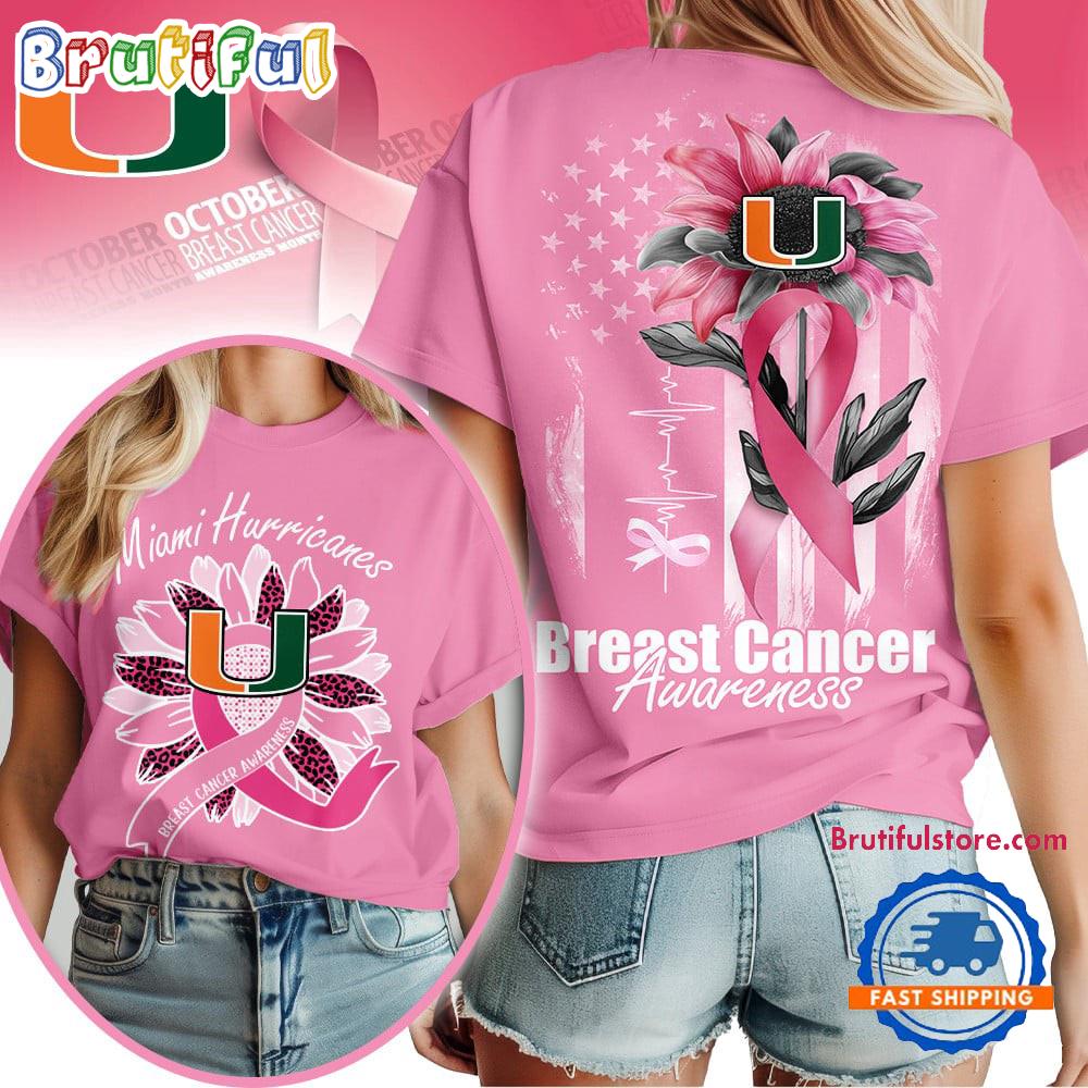 Miami Hurricanes 2025 NCAA Breast Cancer Sunflowers Unisex 3D Shirt