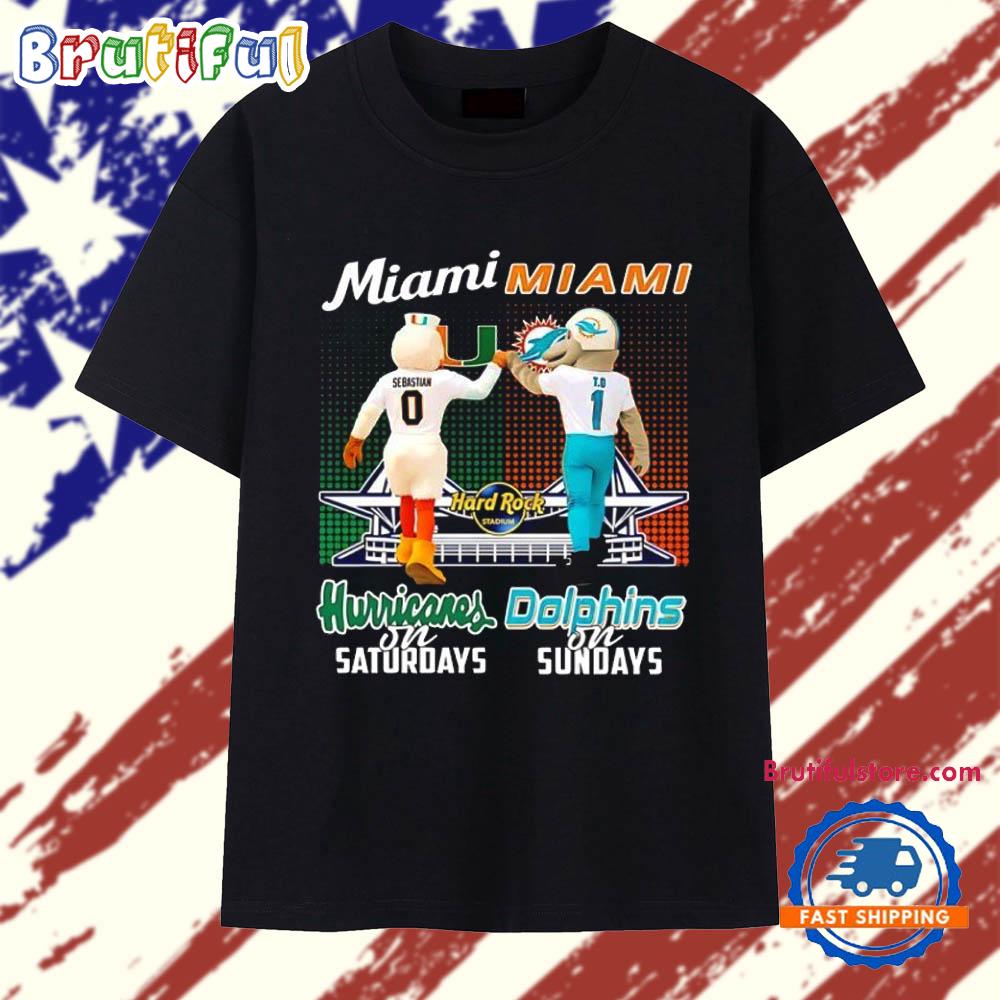 Miami Hurricanes on Saturdays and Miami Dolphins on Sundays Mascot T Shirt