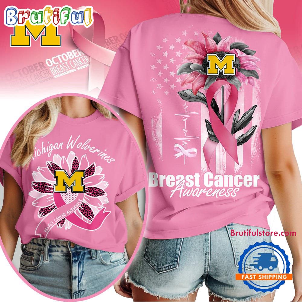 Michigan Wolverines 2025 NCAA Breast Cancer Sunflowers Unisex 3D Shirt