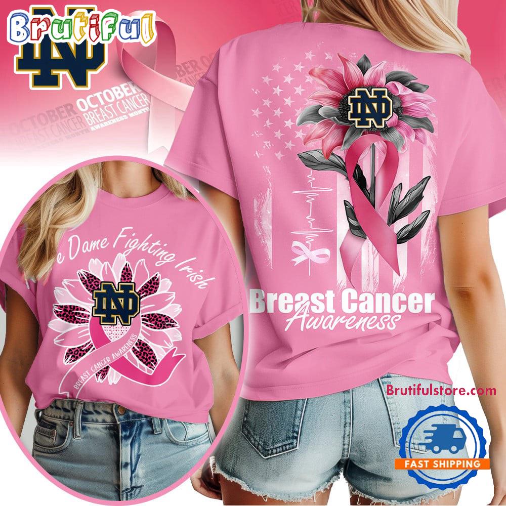 Notre Dame Fighting Irish 2025 NCAA Breast Cancer Sunflowers Unisex 3D Shirt