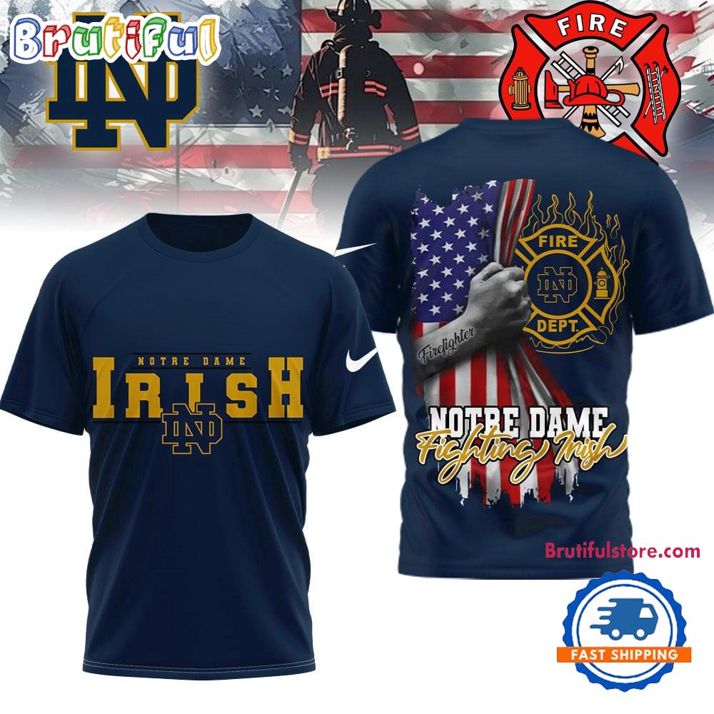Notre Dame Fighting Irish 2025 NCAA Firefighter American Flag 3D Shirt