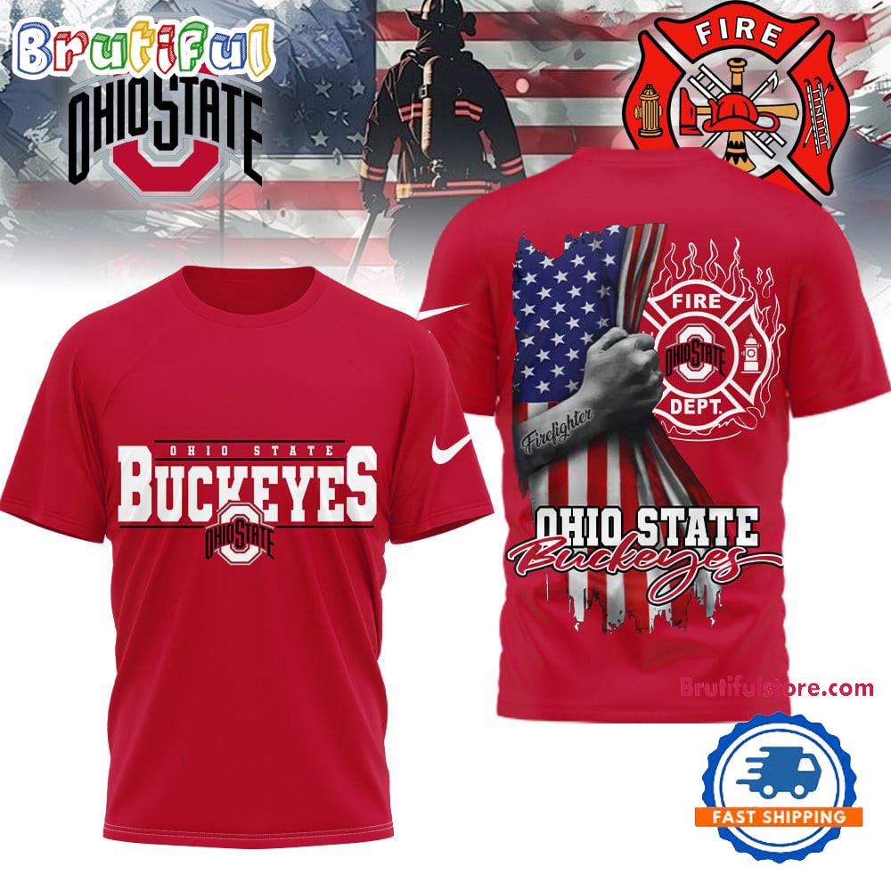 Ohio State Buckeyes 2025 NCAA Firefighter American Flag 3D Shirt