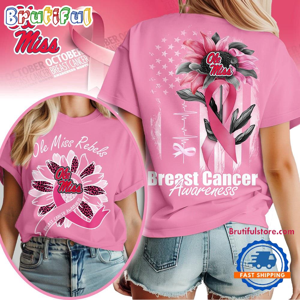 Ole Miss Rebels 2025 NCAA Breast Cancer Sunflowers Unisex 3D Shirt